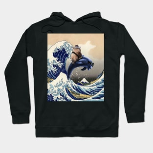 Cowboy Capybara Riding Dolphin Great Wave Hoodie